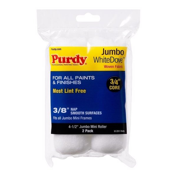Purdy White Dove Woven Dralon Fabric 4.5 in. W X 3/8 in. Jumbo Mini Paint Roller Cover 2 pk 14G624012